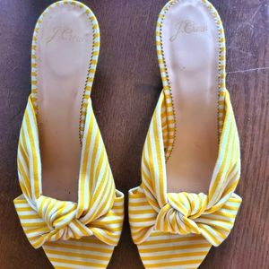 J. Crew Yellow and White Striped Bow Heels